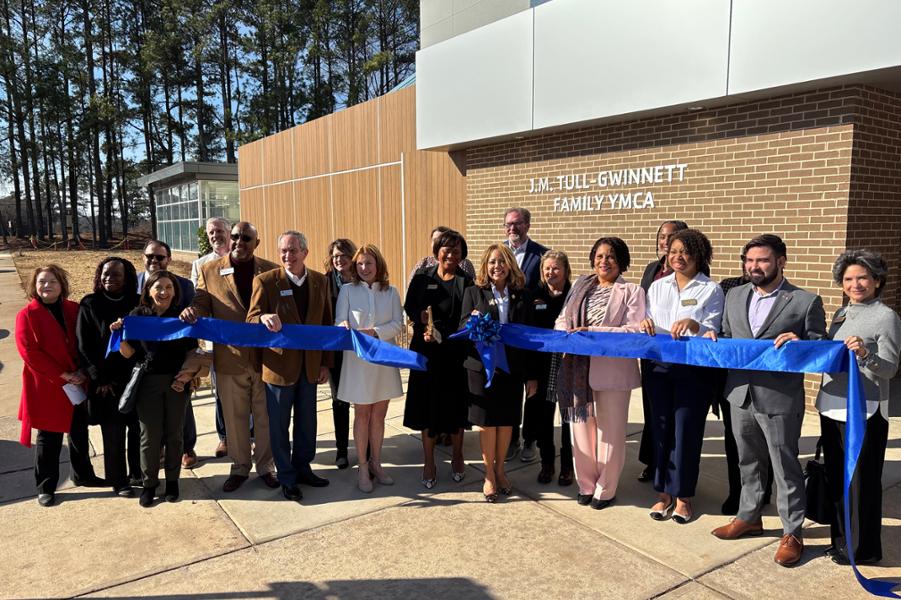 Rep. McBath participates in ribbon cutting at the J.M. Tull Gwinnett Family YMCA.