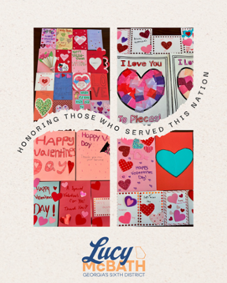 Graphic features photo collage of Valentine's Day cards and text that reads "Honoring those who served this nation."